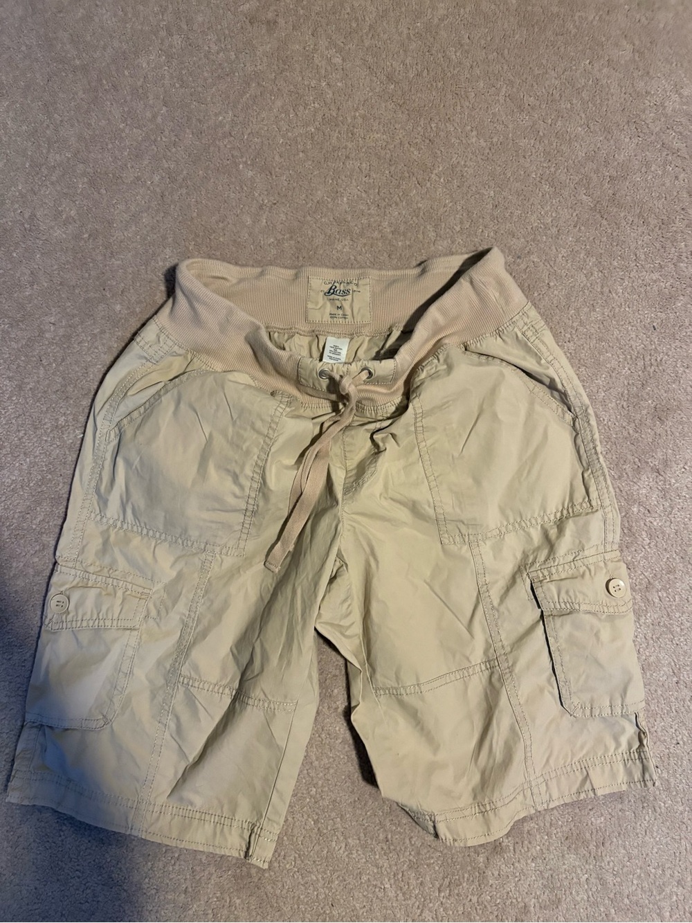 Beige Cargo Shorts with Drawstring Waist